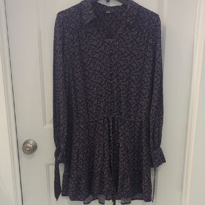 Paige Floral Purple Collared Mini Dress Button Up Top Cinch Waist Tiered Skirt